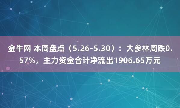 金牛网 本周盘点（5.26-5.30）：大参林周跌0.57%，主力资金合计净流出1906.65万元